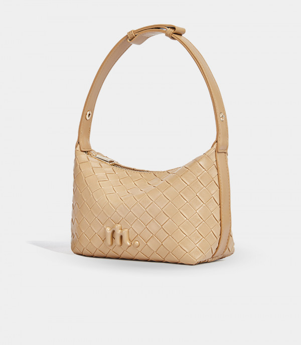 CELESTIA woven hobo bag - MOSSDOOM Apricot color, three-quarter view.