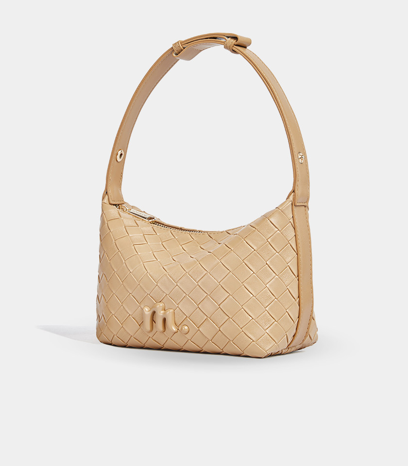 CELESTIA woven hobo bag - MOSSDOOM Apricot color, front view.