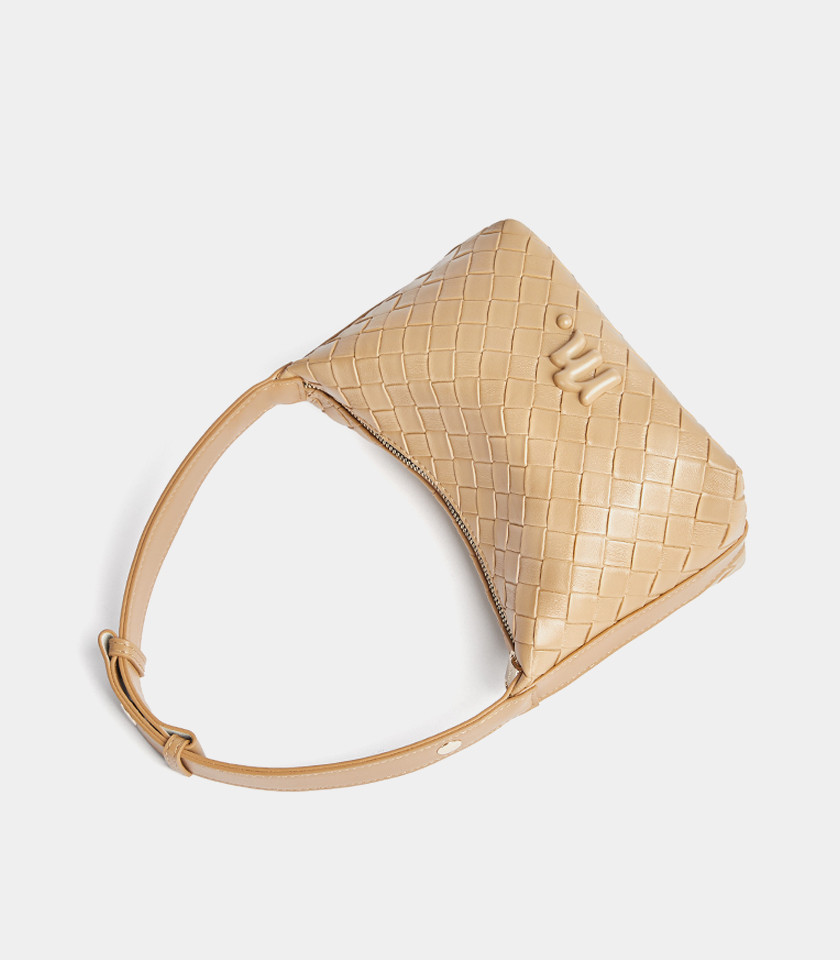 CELESTIA woven hobo bag - MOSSDOOM Apricot color, front view.