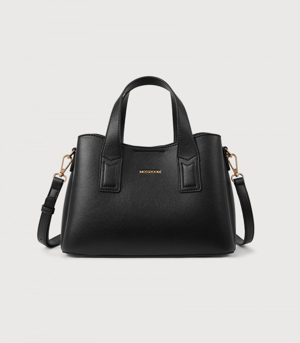 Bolsa tote MOSSDOOM Cerise de couro vegano preto, vista frontal.