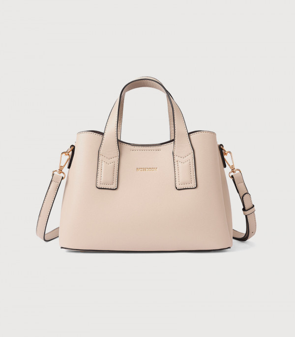 MOSSDOOM Cerise beige vegan leather tote bag, front view.