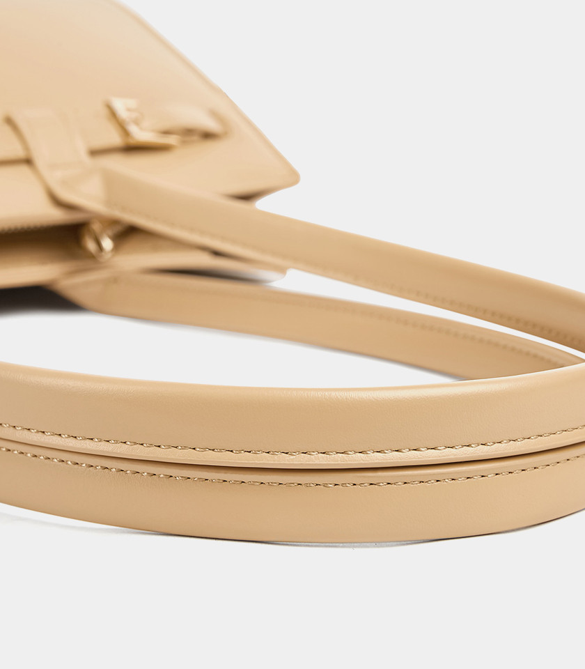 MOSSDOOM Aurelia rectangular shoulder bag in cream vegan leather, front view.