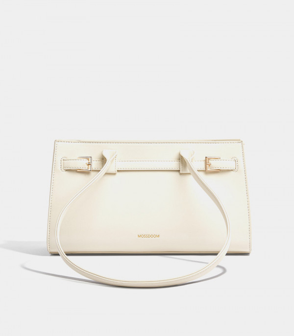 Back view of the MOSSDOOM Aurelia black handbag with its handles.