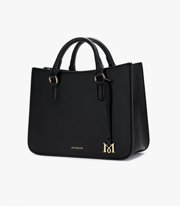 MOSSDOOM MIRABELLE structured handbag, black color, three-quarter view.