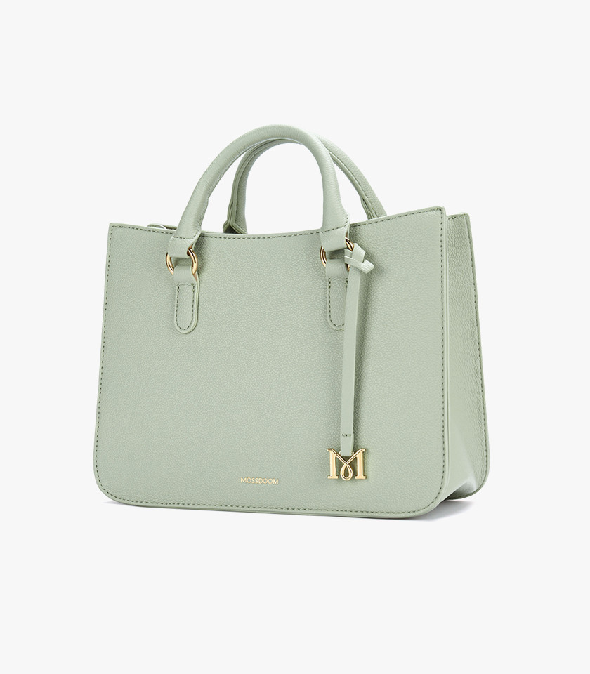 MOSSDOOM MIRABELLE structured handbag, Pistachio color, three-quarter view.