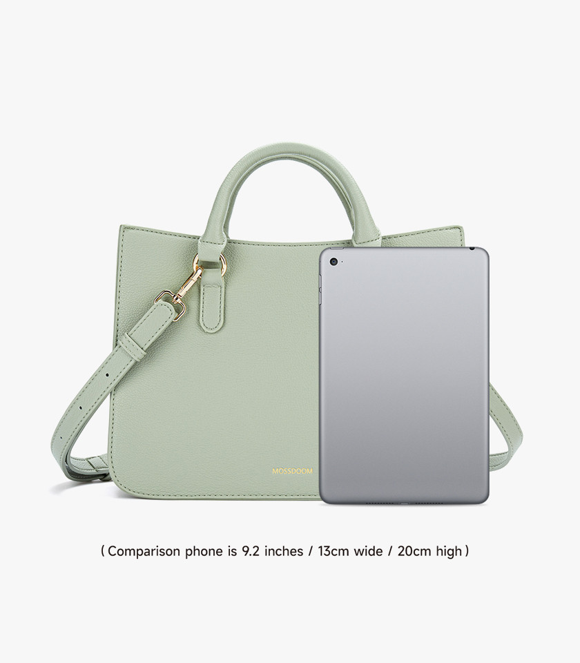 MOSSDOOM MIRABELLE structured handbag, Pistachio color, three-quarter view.
