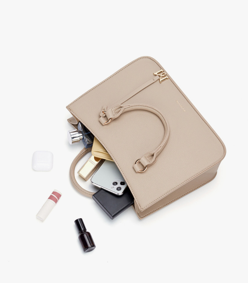 MOSSDOOM MIRABELLE structured handbag, Apricot color, three-quarter view.