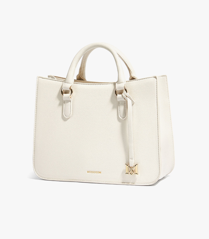 MOSSDOOM MIRABELLE structured handbag, Ivory Color, three-quarter view.