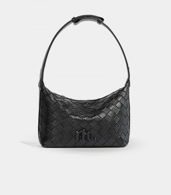 CELESTIA woven hobo bag - MOSSDOOM black color, front view.
