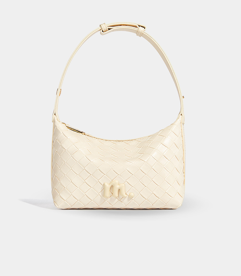 CELESTIA woven hobo bag - MOSSDOOM Ivory color, front view.
