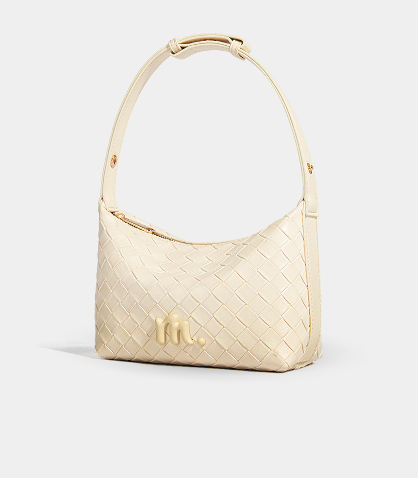 CELESTIA woven hobo bag - MOSSDOOM Ivory color, front view.