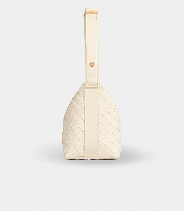 CELESTIA woven hobo bag - MOSSDOOM Ivory color, side view showing the width.