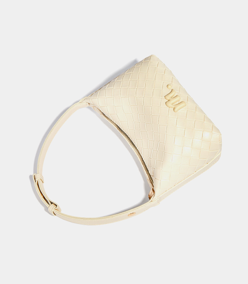CELESTIA woven hobo bag - MOSSDOOM Ivory color, front view.