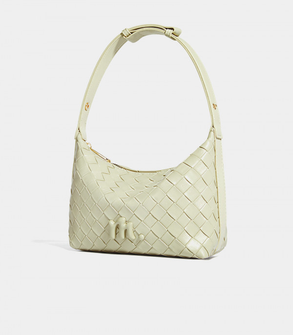 CELESTIA woven hobo bag - MOSSDOOM Pistachio color, three-quarter view.