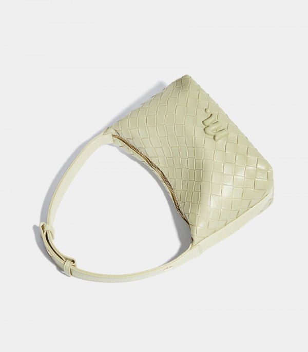 CELESTIA woven hobo bag - MOSSDOOM Pistachio color, top view showing the zipper.