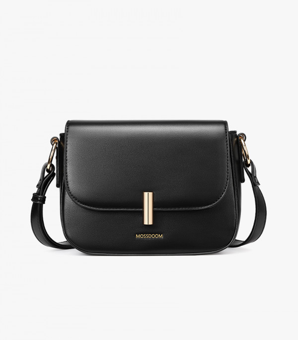 MOSSDOOM AIRELLE shoulder bag, black color, front view with gold clasp.