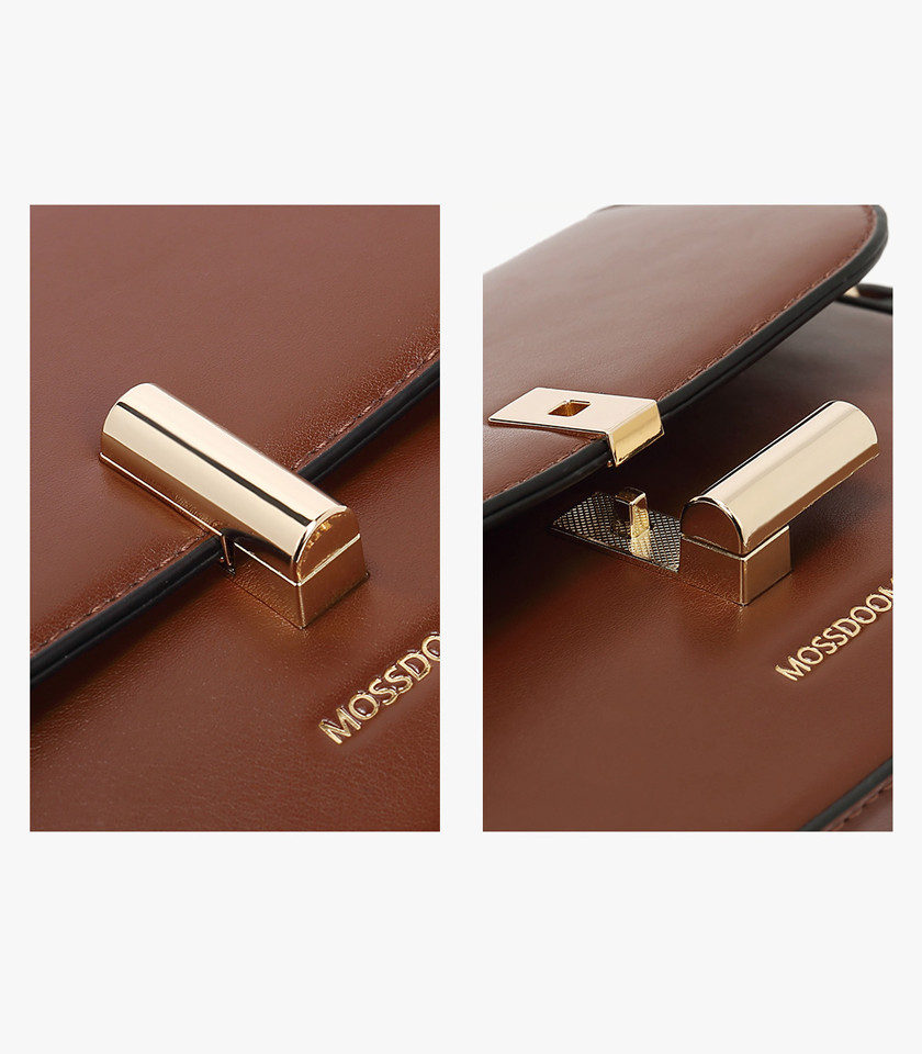 MOSSDOOM AIRELLE shoulder bag, Camel color, front view with gold clasp.