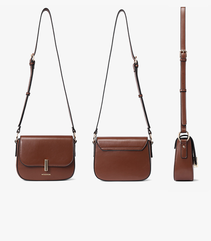 MOSSDOOM AIRELLE shoulder bag, Camel color, front view with gold clasp.