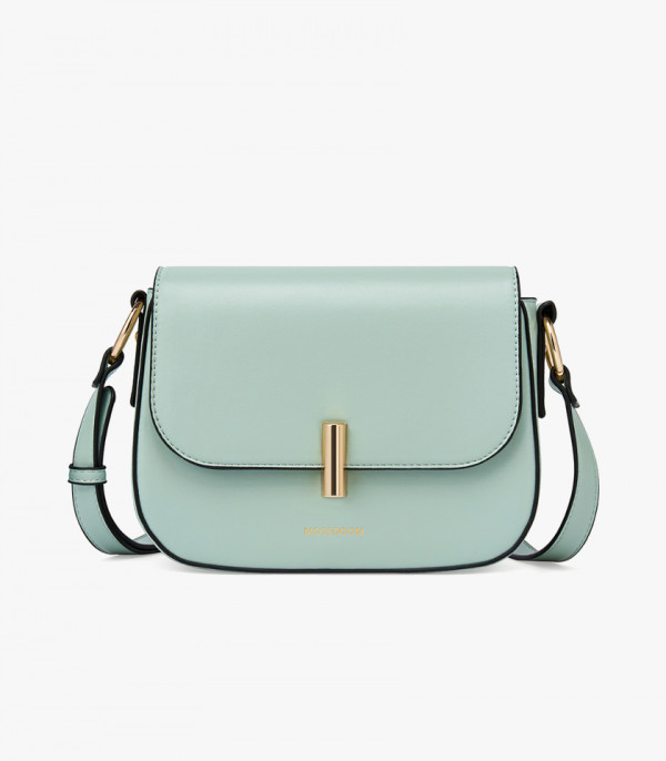 MOSSDOOM AIRELLE shoulder bag, Pistachio color, front view with gold clasp.