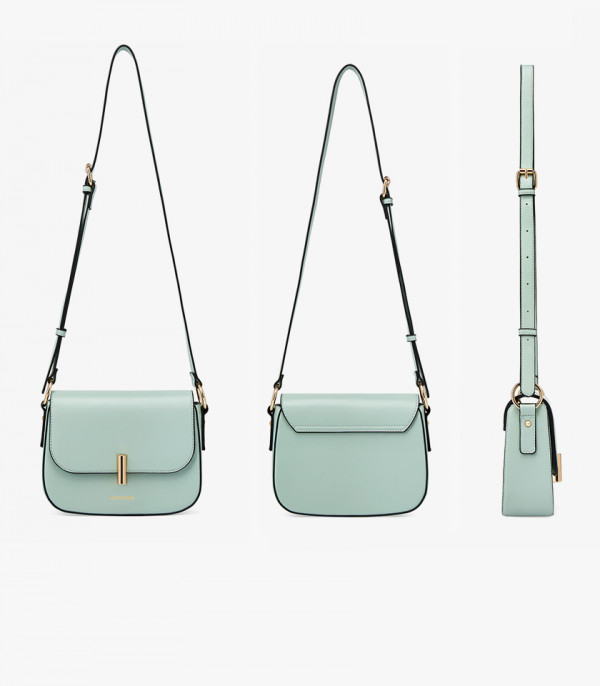 Front, back, and side views of the MOSSDOOM AIRELLE shoulder bag, Pistachio color.