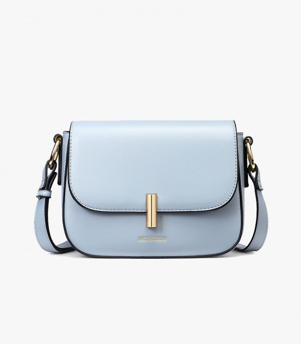 Borsa a tracolla MOSSDOOM AIRELLE colore Azzurro Cielo, vista frontale con chiusura dorata.