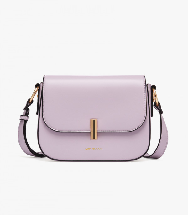 MOSSDOOM AIRELLE shoulder bag, Purple Color, front view with gold clasp.