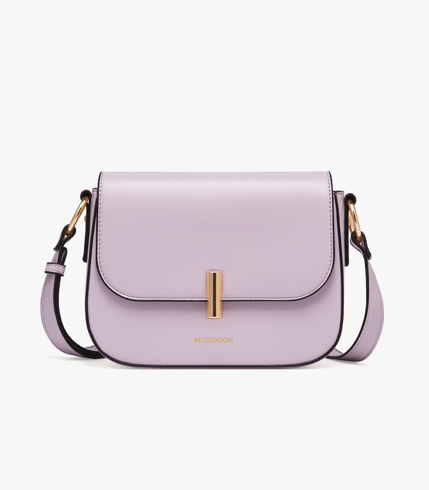 MOSSDOOM AIRELLE shoulder bag, Purple Color, front view with gold clasp.