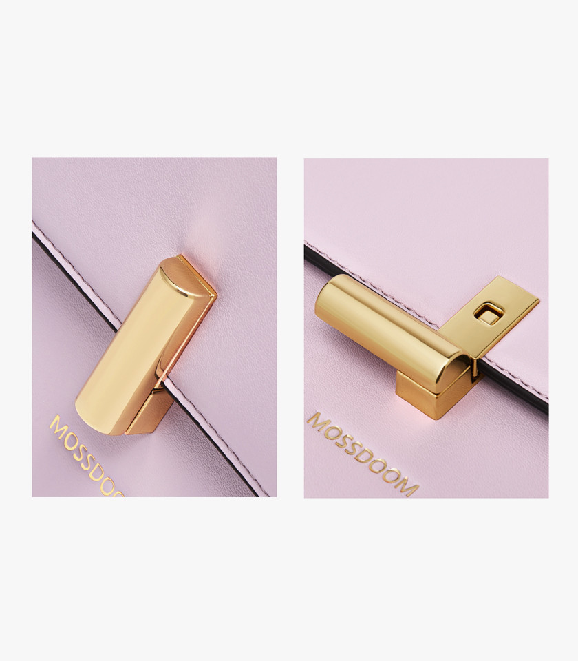 MOSSDOOM AIRELLE shoulder bag, Purple Color, front view with gold clasp.