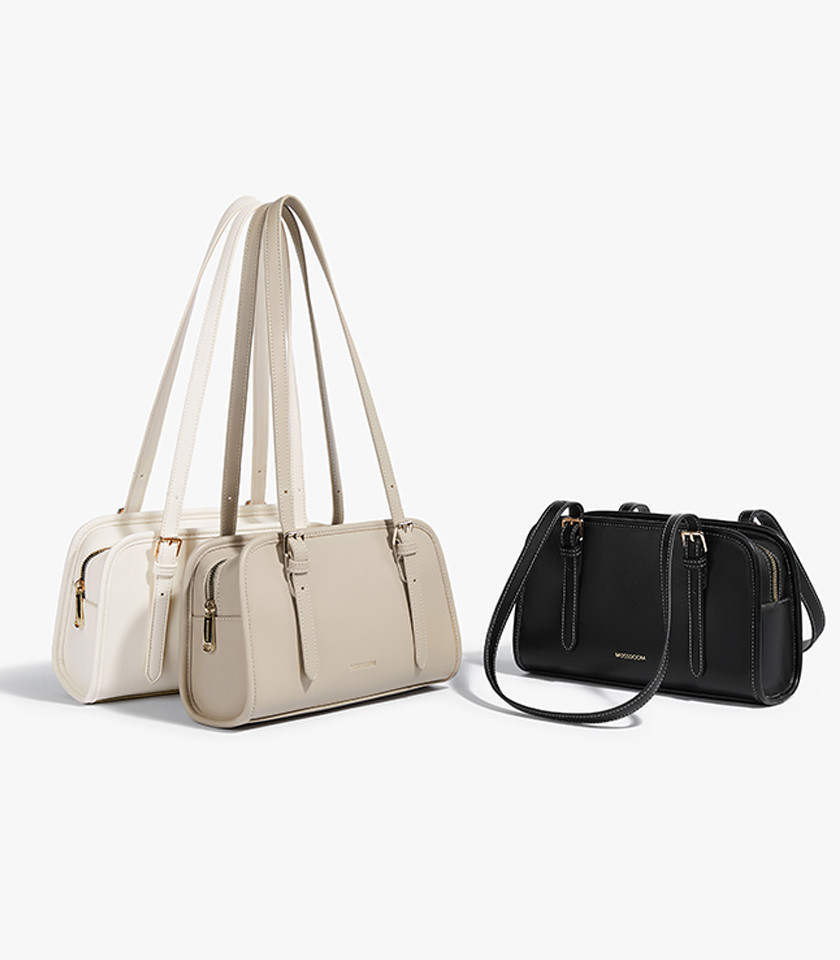 MOSSDOOM RENEE shoulder bag, Apricot Color, three-quarter view.