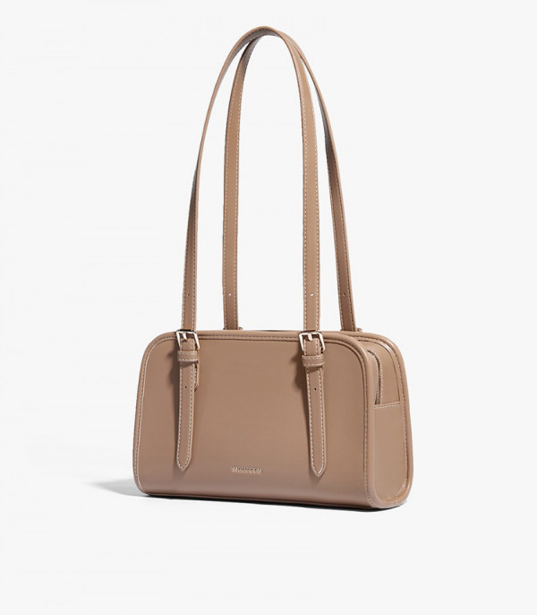 MOSSDOOM RENEE shoulder bag, Pale Camel Color, three-quarter view.