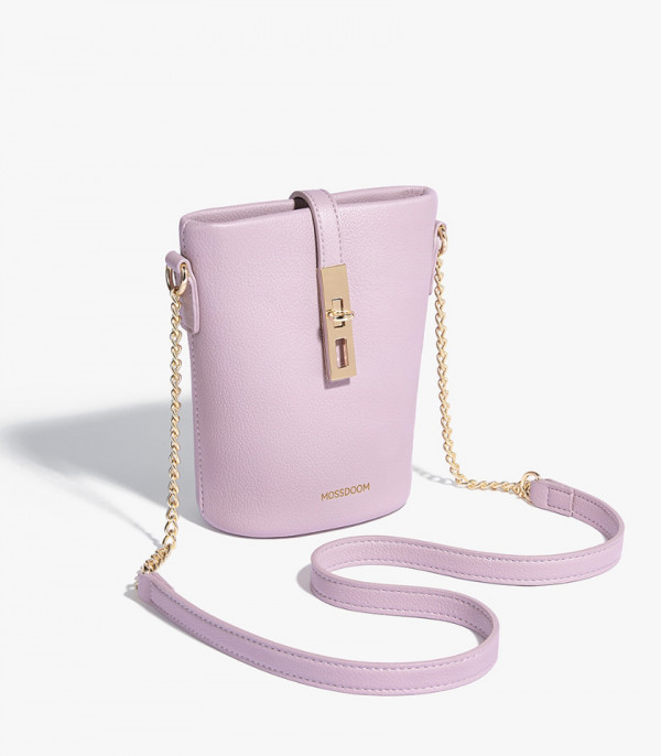 Custodia per telefono MOSSDOOM ELOUISE CHAIN colore rosa, vista a tre quarti.