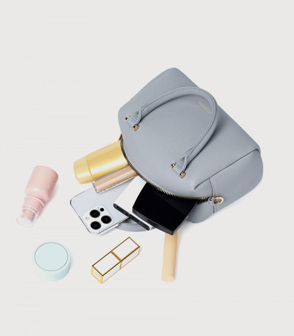 Capacity of the MOSSDOOM MARCIA top handle bag, Sky Blue Color, shown open with its contents.