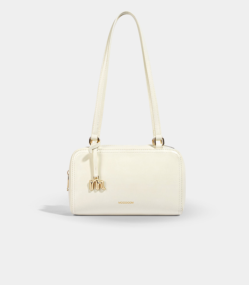 MOSSDOOM REYNA shoulder bag, Ivory color, front view with M charm.