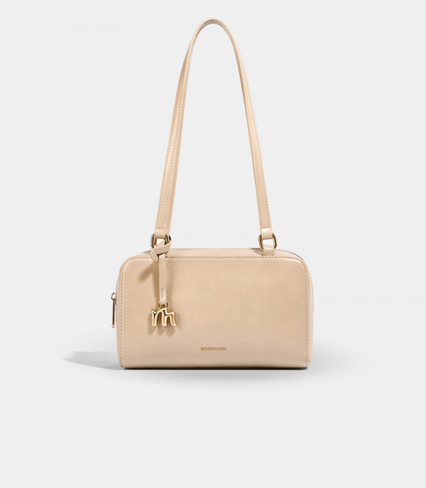 MOSSDOOM REYNA shoulder bag, Apricot color, front view with M charm.