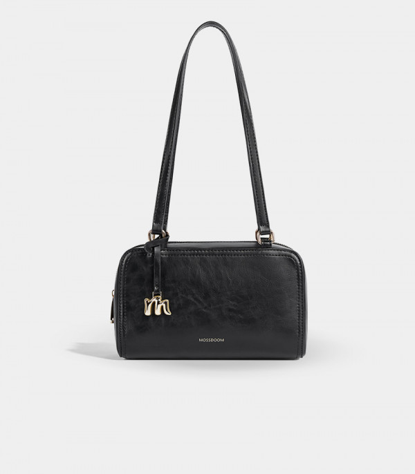 MOSSDOOM REYNA shoulder bag, Black color, front view with M charm.