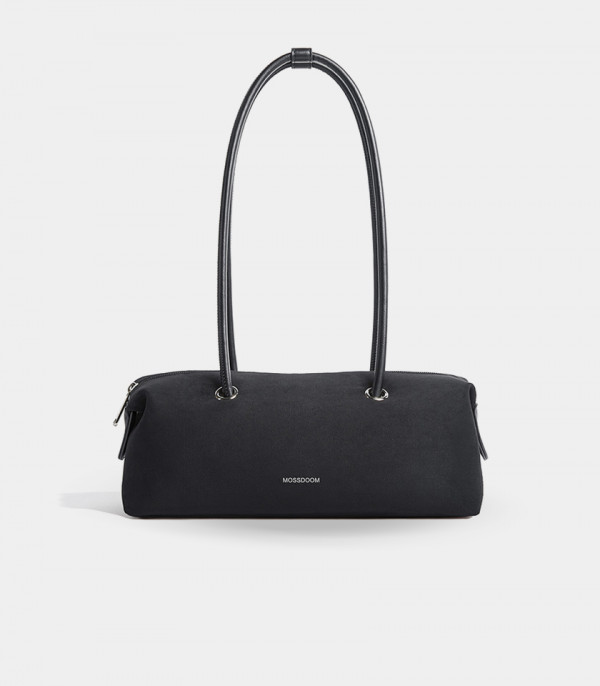 MOSSDOOM PAULA shoulder baguette bag, Black color, front view.