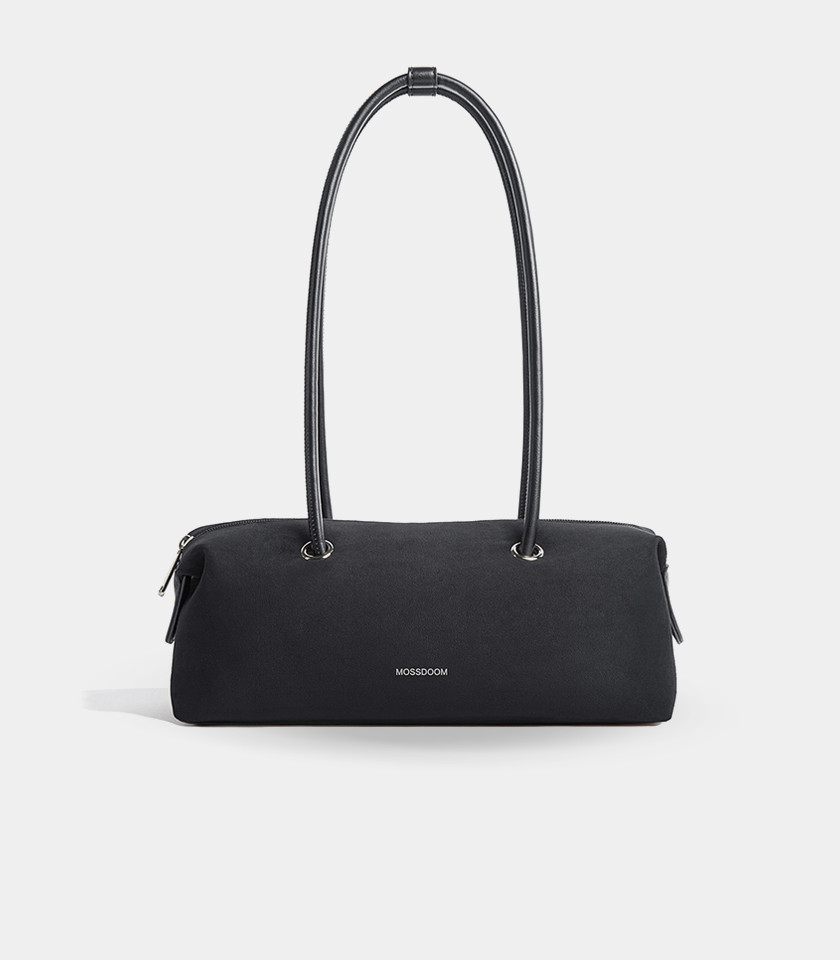 MOSSDOOM PAULA shoulder baguette bag, Black color, front view.