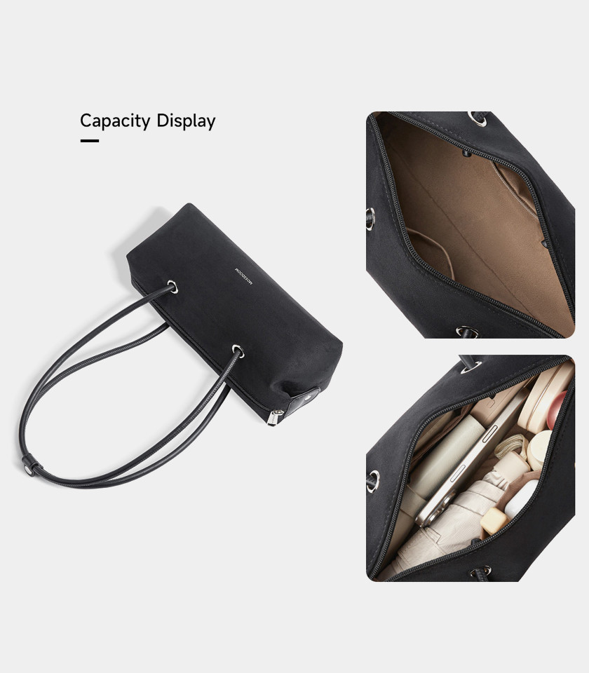 MOSSDOOM PAULA shoulder baguette bag, Black color, front view.