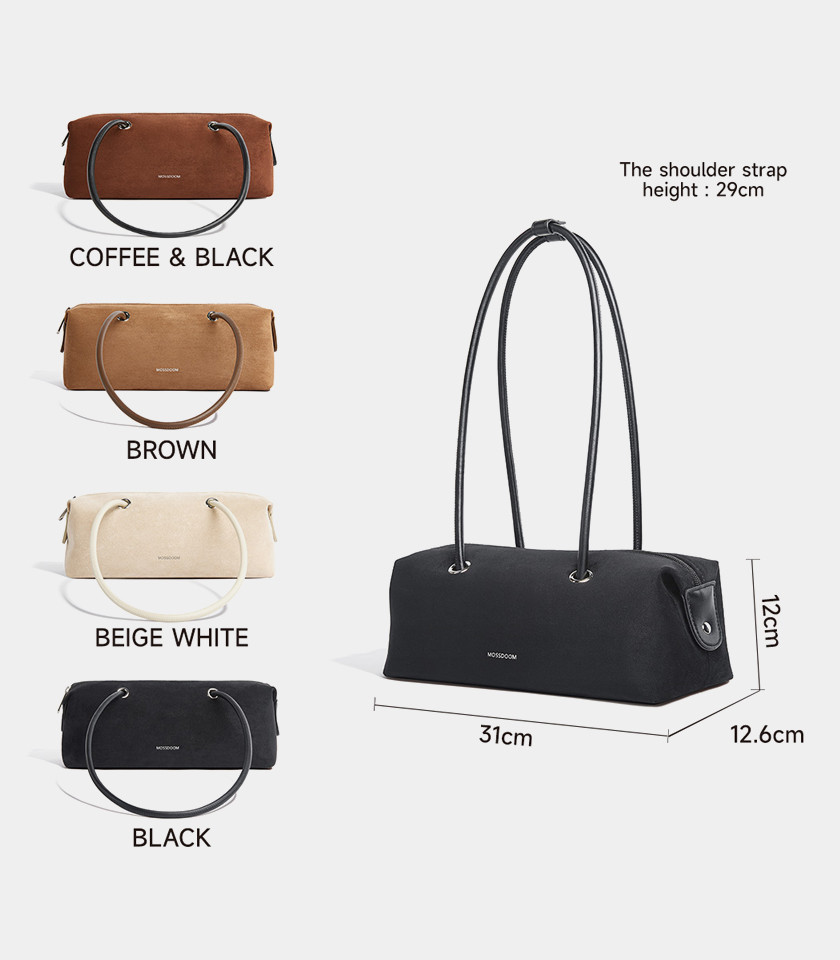 MOSSDOOM PAULA shoulder baguette bag, Black color, front view.