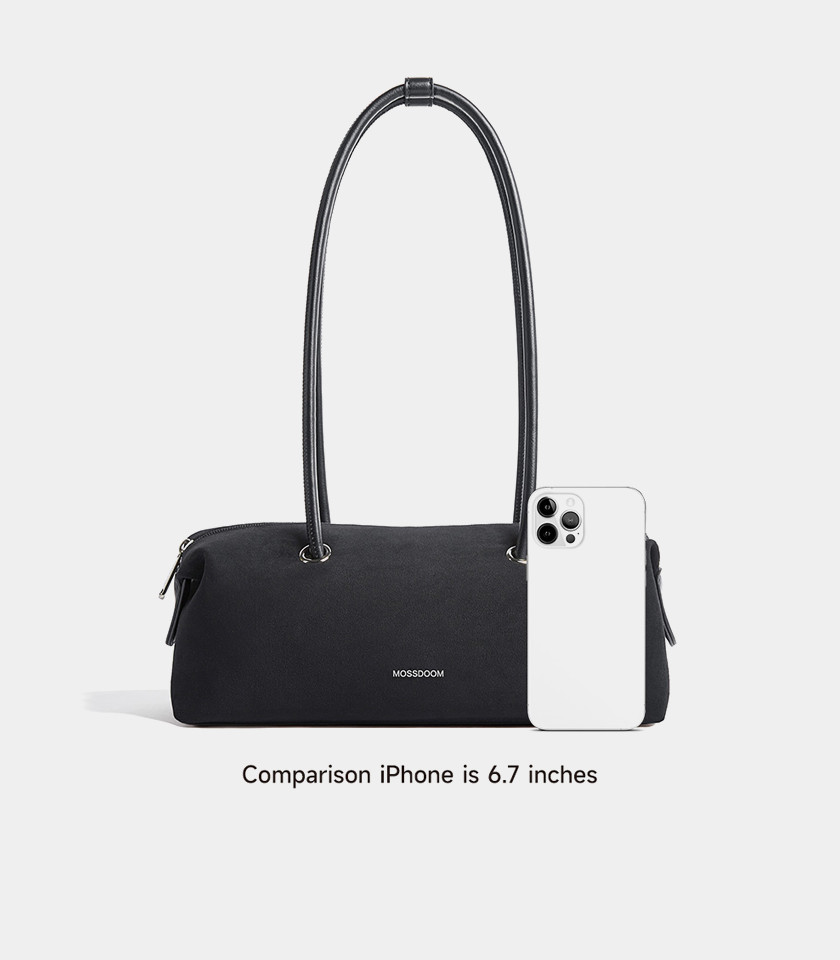 MOSSDOOM PAULA shoulder baguette bag, Black color, front view.