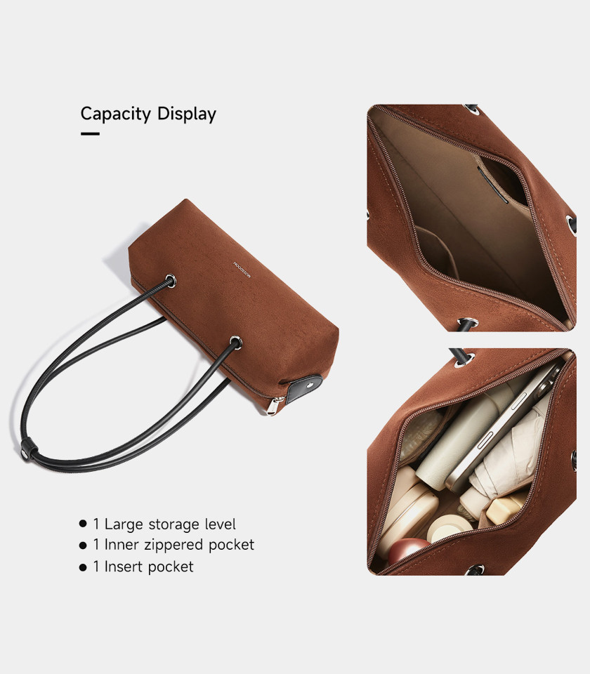 Bolsa de ombro baguete MOSSDOOM PAULA cor Café, vista frontal.