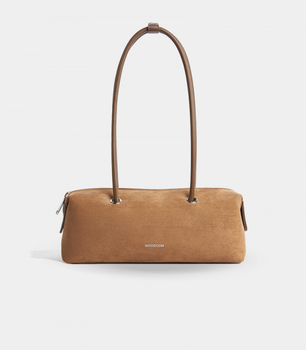 MOSSDOOM PAULA shoulder baguette bag, Camel color, front view.