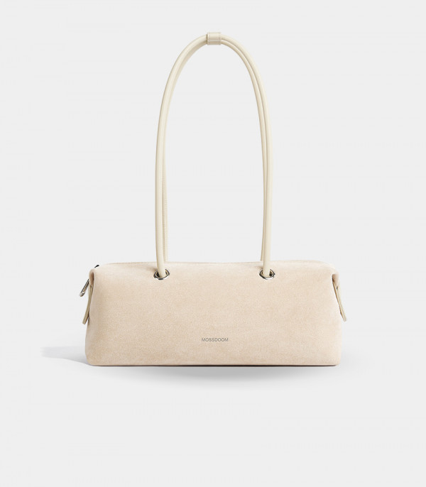 Borsa a spalla baguette MOSSDOOM PAULA colore Avorio, vista frontale.