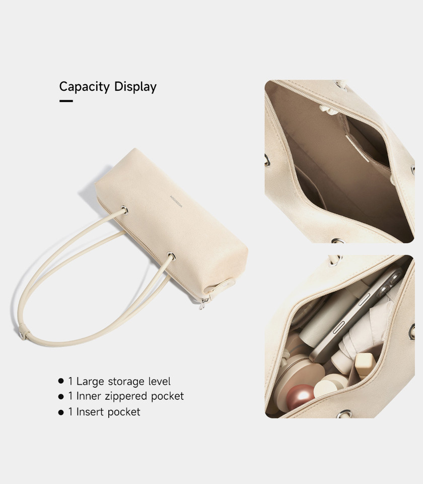 MOSSDOOM PAULA shoulder baguette bag, Ivory color, front view.