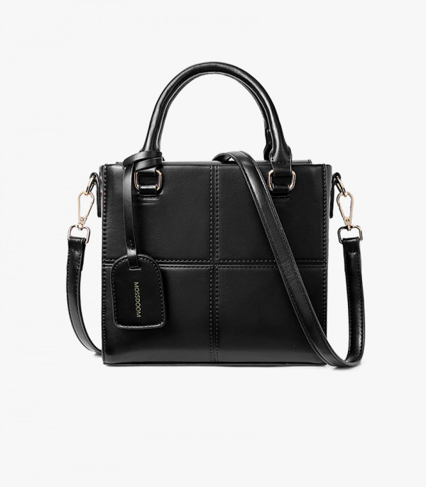 MOSSDOOM CUBIQUE structured handbag, Black color, front view.