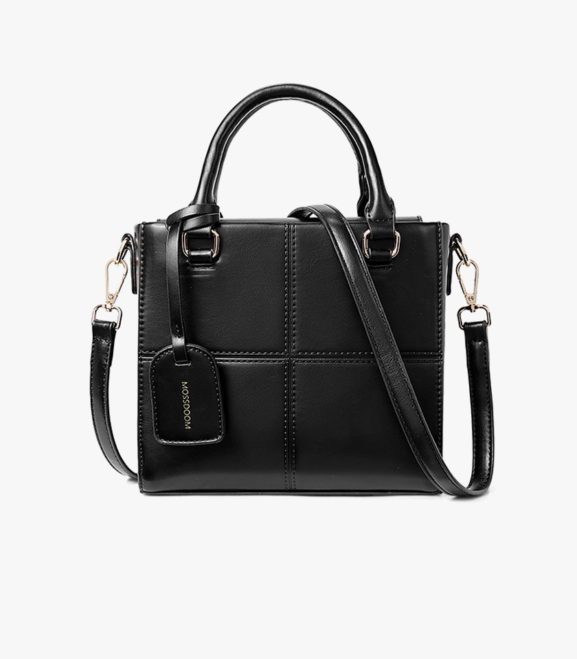 MOSSDOOM CUBIQUE structured handbag, Black color, front view.