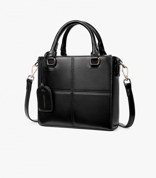 MOSSDOOM CUBIQUE structured handbag, Black color, three-quarter view.