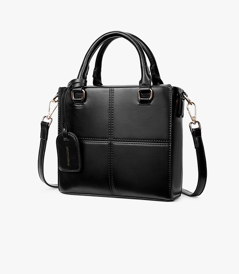 MOSSDOOM CUBIQUE structured handbag, Black color, front view.