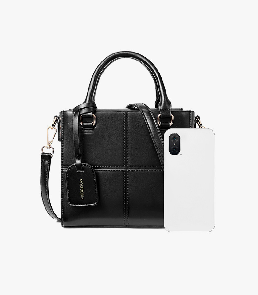 MOSSDOOM CUBIQUE structured handbag, Black color, front view.