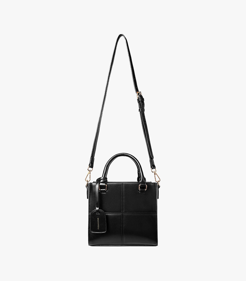 MOSSDOOM CUBIQUE structured handbag, Black color, front view.